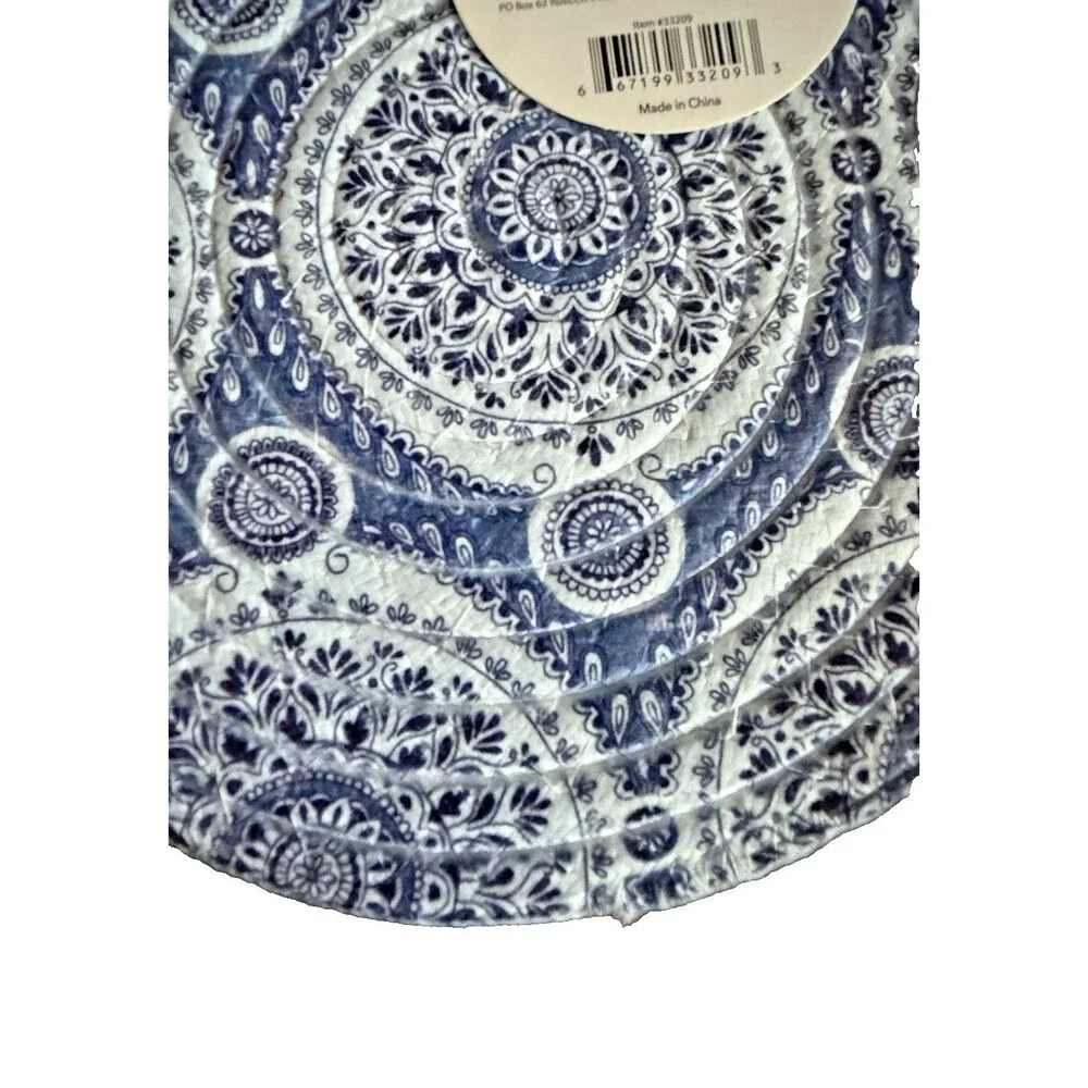 Blue Medallion Braided Trivet Hot Pad Chenille 9